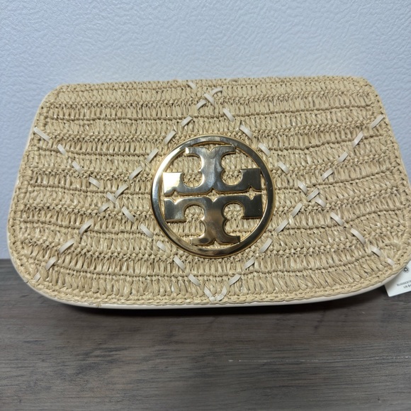 Tory Burch Reva Tan Crossbody Bag with Woven Design Retail $448 - Picture 2 of 9